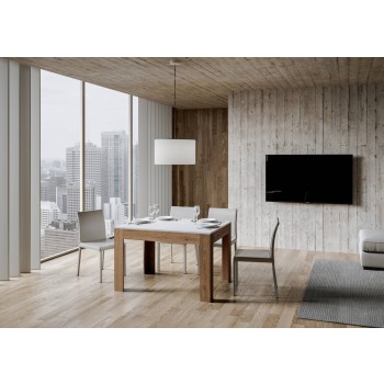 Bibi Tafel - Uitschuifbare tafel 90x120/180 cm Bibi Mix Spatel Wit blad - Spatel Antraciet voet