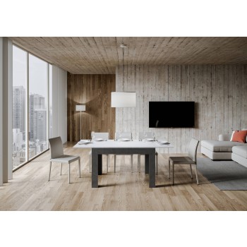 Bibi Tafel - Uitschuifbare tafel 90x120/180 cm Bibi Mix met spatel, wit blad en spatel, antracietkleurig onderstel