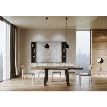 Bridge tafel - Uitschuifbare tafel 90x120/224 cm Bridge wit essenhouten frame met antracietkleurige afwerking