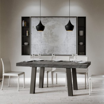 Bridge tafel - Uitschuifbare tafel 90x180/284 cm Bridge wit essenhouten frame met antracietkleurige afwerking