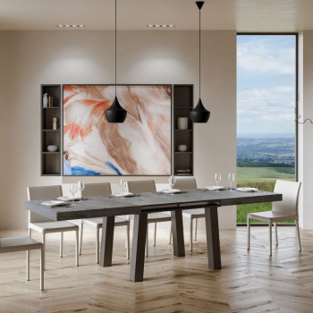 Bridge tafel - Uitschuifbare tafel 90x180/284 cm Bridge wit essenhouten frame met antracietkleurige afwerking