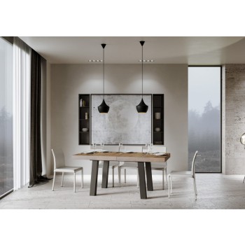 Bridge tafel - Uitschuifbare tafel 90x180/284 cm Bridge wit essenhouten frame met antracietkleurige afwerking