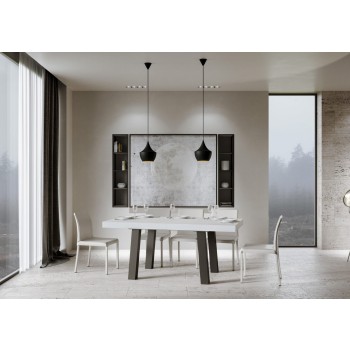 Bridge tafel - Uitschuifbare tafel 90x180/284 cm Bridge wit essenhouten frame met antracietkleurige afwerking