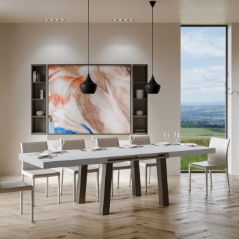 Bridge tafel - Uitschuifbare tafel 90x180/284 cm Bridge wit essenhouten frame met antracietkleurige afwerking