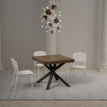 Balietafel met antracietkleurige poten D.90 - Uitschuifbare tafel 90x90/194 cm, blad van wit essenhout - antracietkleurige poten