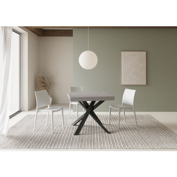 Balietafel met antracietkleurige poten D.90 - Uitschuifbare tafel 90x90/194 cm, blad van wit essenhout - antracietkleurige poten