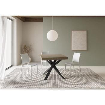 Balietafel met antracietkleurige poten D.90 - Uitschuifbare tafel 90x90/194 cm, blad van wit essenhout - antracietkleurige poten