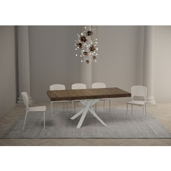 Clerk Premium tafel met witte poten D.90 - Uitschuifbare tafel 90x90/194 cm Clerk Premium met blad van wit essenhout - Witte poten