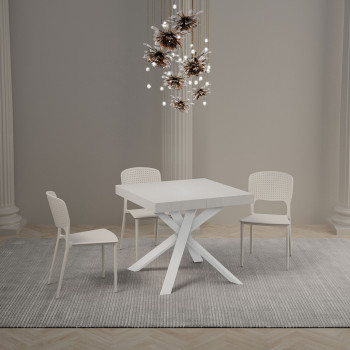 Clerk Premium tafel met witte poten D.90 - Uitschuifbare tafel 90x90/194 cm Clerk Premium met blad van wit essenhout - Witte poten