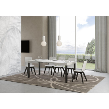 Dagelijkse tafel met antracietkleurige poten D.80 - Uitschuifbare tafel 80x120/204 cm Dagelijkse tafel van wit essenhout met antracietkleurige poten