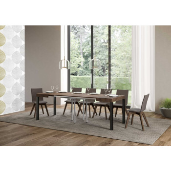 Dagelijkse tafel met antracietkleurige poten D.90 - Uitschuifbare tafel 90x90/246 cm Dagelijkse tafel van wit essenhout met antracietkleurige poten