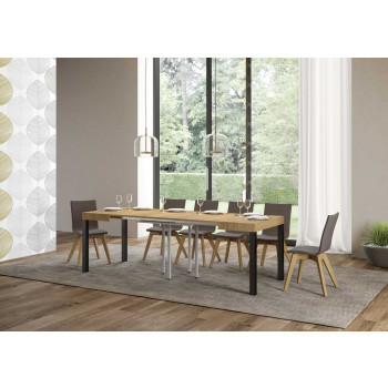 Dagelijkse tafel met antracietkleurige poten D.90 - Uitschuifbare tafel 90x90/246 cm Dagelijkse tafel van wit essenhout met antracietkleurige poten