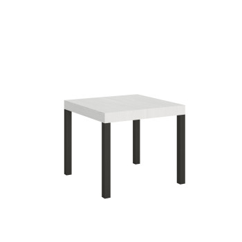 Dagelijkse tafel met antracietkleurige poten D.90 - Uitschuifbare tafel 90x90/246 cm Dagelijkse tafel van wit essenhout met antracietkleurige poten