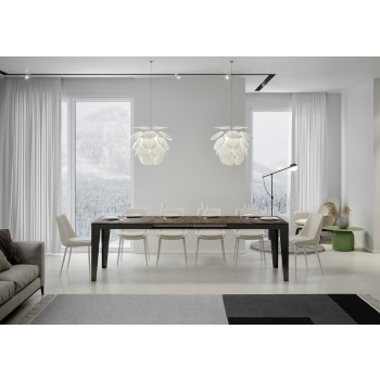 Flame Evolution tafel met antracietkleurige poten en frame D.90 - Uitschuifbare tafel 160/264x90 cm Flame Evolution wit essenhout met antracietkleurig frame en poten