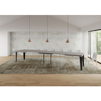 Flame tafel met antracietkleurige poten D.90 - Uitschuifbare tafel 180/440x90 cm, vlamwit essenhout met antracietkleurige poten