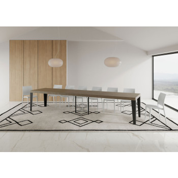 Flame Premium tafel met antracietkleurige poten D.90 - Uitschuifbare tafel 120/380x90 cm Flame Premium wit essenhout met antracietkleurige poten