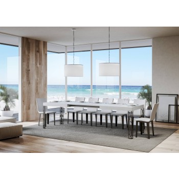 Ghibli tafel - Uitschuifbare tafel 90x160/264 cm Ghibli wit essenhouten frame met antracietkleurige afwerking