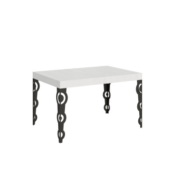 Karamay tafel met antracietkleurige poten D.90 - Uitschuifbare Karamay tafel 120/380x90 cm, wit essenhout met antracietkleurige poten