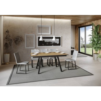 Mirhi Tafel - Uitschuifbare Tafel 90x160/220 cm Mirhi Wit Essen Antraciet Frame