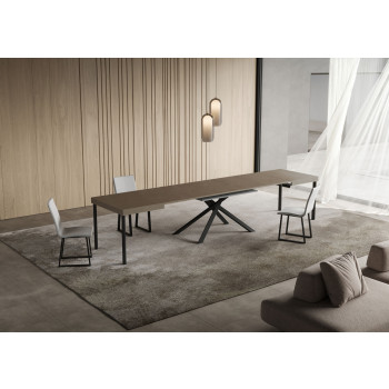 Niket tafel met antracietkleurige poten D.90 - Niket uitschuifbare tafel 90x120/380 cm, wit essenhout met antracietkleurige poten