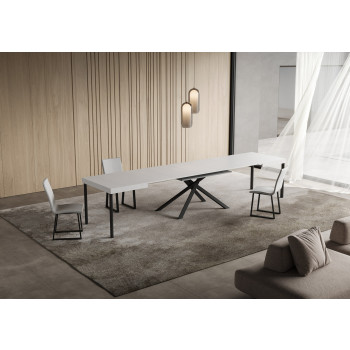 Niket tafel met antracietkleurige poten D.90 - Niket uitschuifbare tafel 90x140/400 cm, wit essenhout met antracietkleurige poten