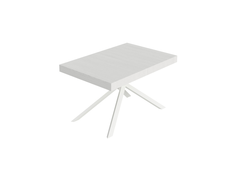 Niket tafel met witte poten en 2 verlengstukken, D.80 cm - Uitschuifbare tafel 80x140/224 cm Niket wit essenhout met witte poten