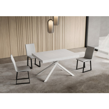 Niket tafel met witte poten D.90 - Uitschuifbare tafel 90x120/224 cm Niket wit essenhout met witte poten
