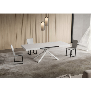 Niket tafel met witte poten D.90 - Uitschuifbare tafel 90x120/224 cm Niket wit essenhout met witte poten