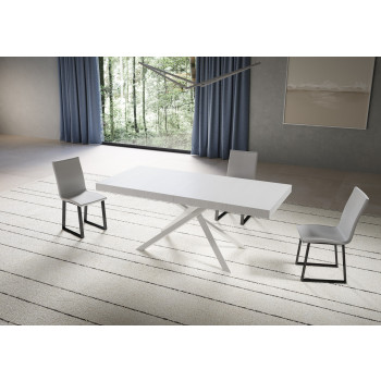 Niket tafel met witte poten D.90 - Uitschuifbare tafel 90x200/304 cm Niket wit essenhout met witte poten