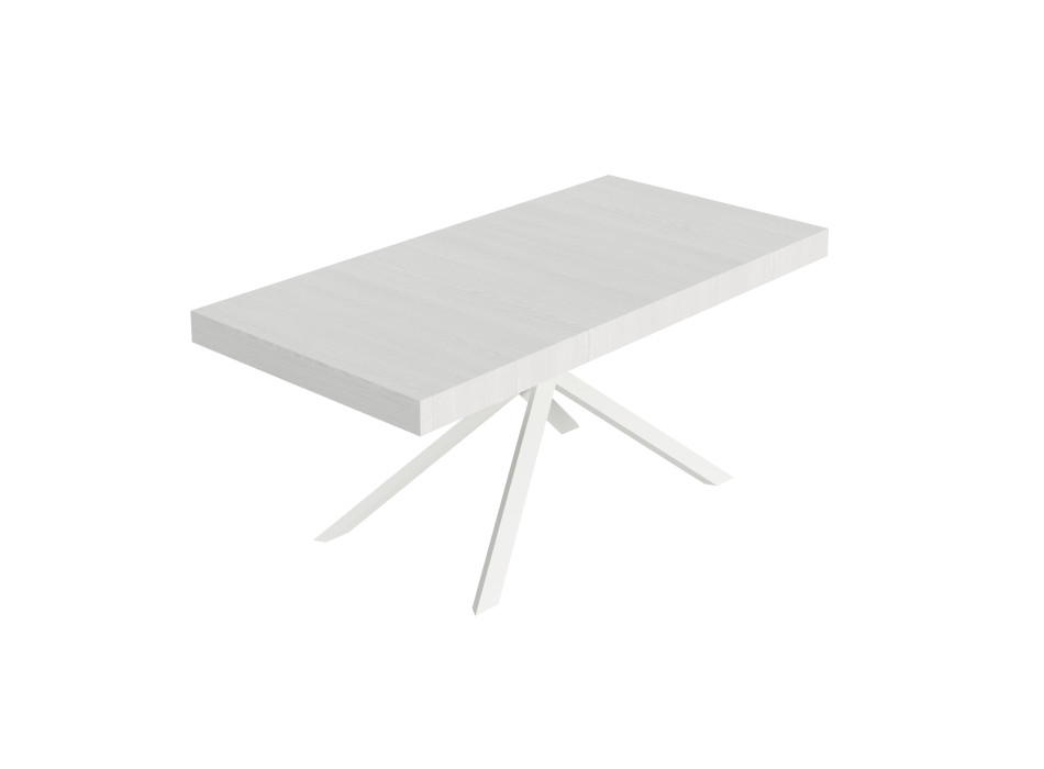 Niket tafel met witte poten D.90 - Uitschuifbare tafel 90x200/304 cm Niket wit essenhout met witte poten