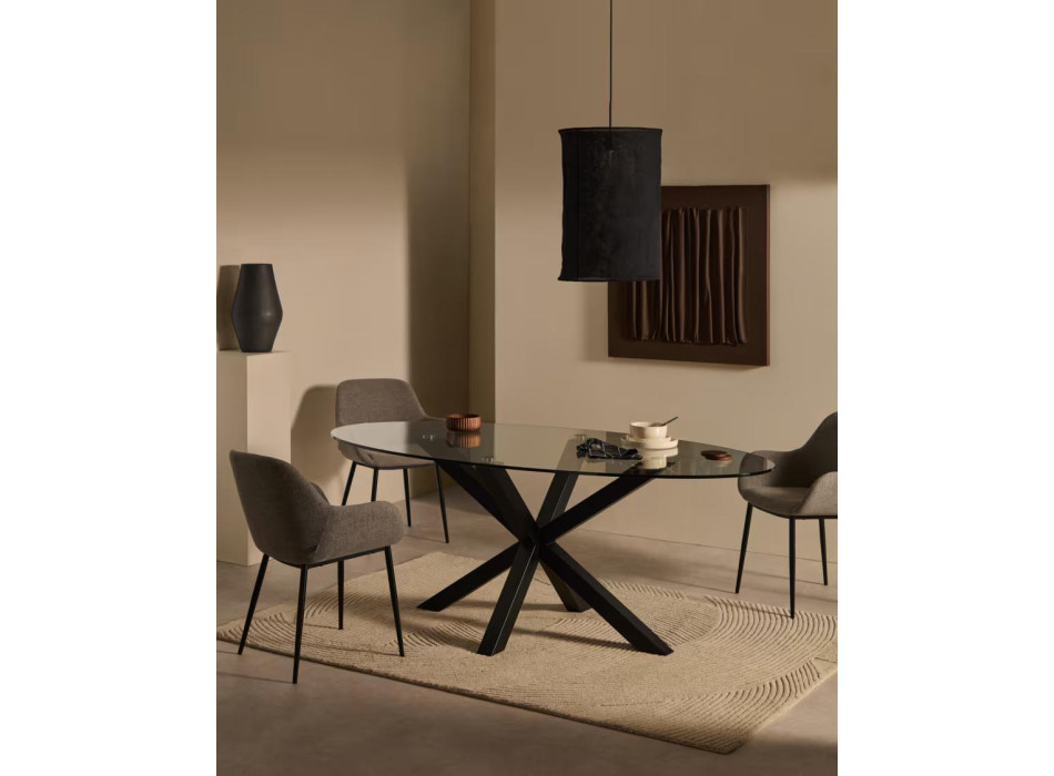 Argo ovale glazen tafel met stalen poten en zwarte afwerking, Ø 200 x 100 cm