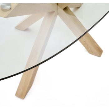 Argo ovale glazen tafel met stalen poten in houtlook.