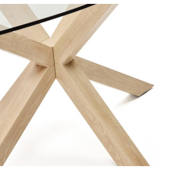 Argo ovale glazen tafel met stalen poten in houtlook.