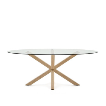 Argo ovale glazen tafel met stalen poten in houtlook.