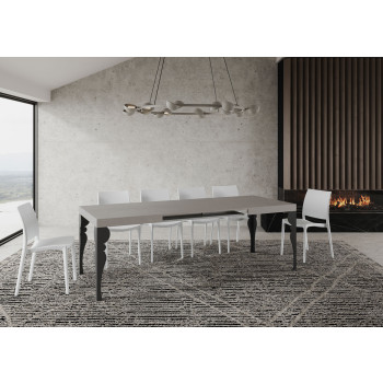 Paxon tafel met antracietkleurige poten D.80 - Uitschuifbare tafel 120/204x80 cm Paxon wit essenhout met antracietkleurige poten