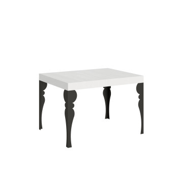 Paxon tafel met antracietkleurige poten D.80 - Uitschuifbare tafel 120/204x80 cm Paxon wit essenhout met antracietkleurige poten