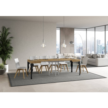 Paxon tafel met antracietkleurige poten D.90 - Uitschuifbare tafel 90/246x90 cm Paxon wit essenhout met antracietkleurige poten