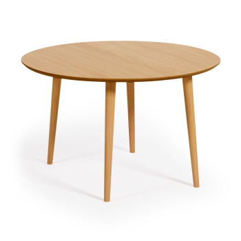 Oqui uitschuifbare ronde tafel in eikenfineer, massief houten poten Ø 120(200)x 120cm