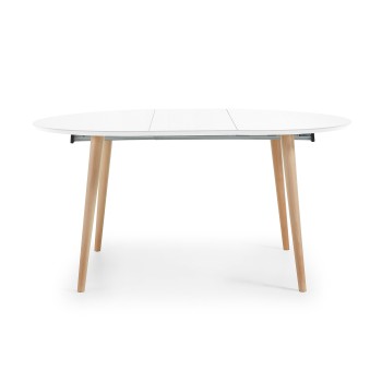 Oqui uitschuifbare ronde tafel, MDF wit gelakt 120 naturel, witte lak