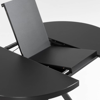 Vashti uitschuifbare ronde tafel van glas met stalen poten, zwarte afwerking, Ø 120 (160) cm