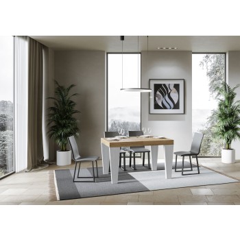 Spimbo Mix tafel - Uitschuifbare tafel 90x130/234 cm Spimbo Mix met blad van wit essenhout en poten van walnoothout