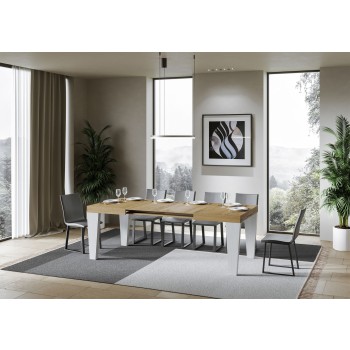 Spimbo Mix tafel - Uitschuifbare tafel 90x130/234 cm Spimbo Mix met blad van wit essenhout en poten van walnoothout