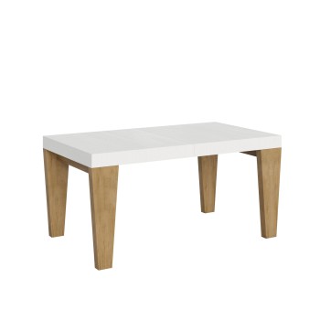 Spimbo Mix tafel - Uitschuifbare tafel 90x160/420 cm Spimbo Mix met blad van wit essenhout en poten van walnoothout