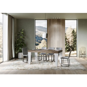 Spimbo Mix tafel - Uitschuifbare tafel 90x180/284 cm Spimbo Mix met blad van wit essenhout en poten van walnoothout