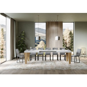 Spimbo Mix tafel - Uitschuifbare tafel 90x180/284 cm Spimbo Mix met blad van wit essenhout en poten van walnoothout