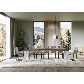 Spimbo Mix Tafel - Uitschuifbare tafel 90x180/440 cm Spimbo Mix met blad van wit essenhout en poten van walnoothout