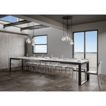 Tecno Evolution Tafel P.90 - Uitschuifbare tafel 180/440x90 cm. Tecno Evolution frame van wit essenhout en antracietkleurige poten.