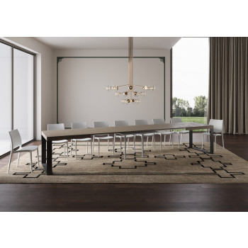 Tecno Tafel P.90 - Uitschuifbare tafel 180/440x90 cm Tecno wit essenhout met antracietkleurige poten