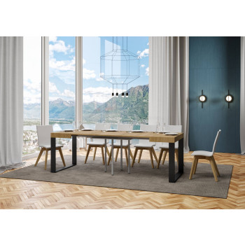 Tecno Tafel P.90 - Uitschuifbare tafel 90/246x90 cm Tecno wit essenhout met antracietkleurige poten