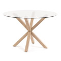 Ronde glazen tafel Argo met stalen poten in houtlook, Ø 119 cm